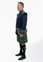 Irish National Tartan Doublet Kilt Outfit with Navy Blue Jacket Left Side