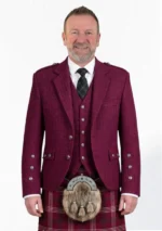 Magenata Tweed Argyle Kilt Jacket With Vest Front View