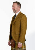 Mustard Yellow Tweed Argyle Kilt Jacket With Vest Left Side View