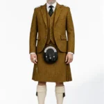 Mustard Yellow Tweed Kilt With Mustard Yellow Tweed Argyle Jacket Kilt Outfit Front