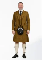 Mustard Yellow Tweed Kilt With Mustard Yellow Tweed Argyle Jacket Kilt Outfit Front