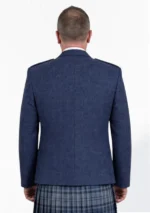 Navy Blue Wool Argyle Kilt Jacket With Vest Back View