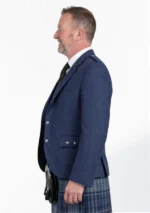 Navy Blue Wool Argyle Kilt Jacket With Vest Left Side View