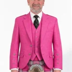 Pink Tweed Argyle Kilt Jacket With Vest Front View