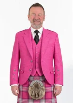 Pink Tweed Argyle Kilt Jacket With Vest Front View