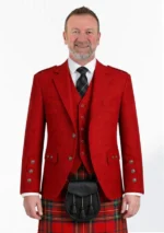 Red Tweed Argyle Kilt Jacket With Vest Front View