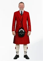 Red and Black Herringbone Tweed Kilt With Red and Black Herringbone Tweed Argyle Jacket kilt Outfit Front