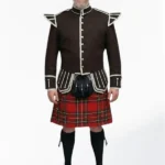 Royal Stewart Tartan Doublet Kilt Outfit with Dark Brown Jacket Front