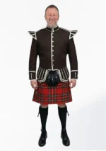 Royal Stewart Tartan Doublet Kilt Outfit with Dark Brown Jacket Front