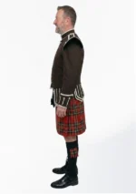 Royal Stewart Tartan Doublet Kilt Outfit with Dark Brown Jacket Left Side