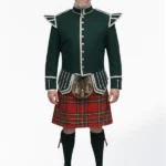 Royal Stewart Tartan Doublet Kilt Outfit with Dark Green Jacket Front