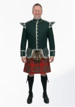 Royal Stewart Tartan Doublet Kilt Outfit with Dark Green Jacket Front