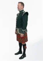 Royal Stewart Tartan Doublet Kilt Outfit with Dark Green Jacket Left Side