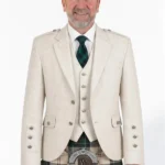 White Wool Argyle Kilt Jacket With Vest Front View