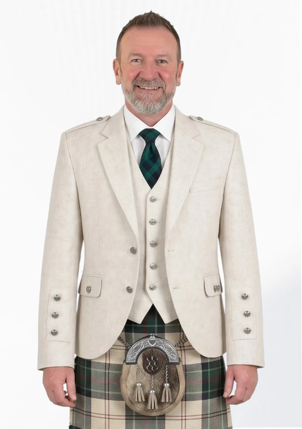 Witte Wollen Argyle Kiltjas met Vest Voorkant