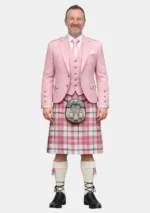 Ailsa Pink Plaid Tartan Kilt And Pink Argyle Jacket Kilt Outfit Front View