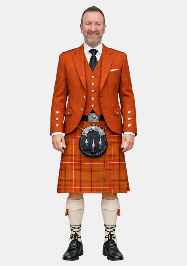 Australia Tartan Kilt And Russet Orange Argyle Jacket Kilt Outfit Front View
