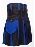 Black & Royal Blue Hybrid Utility Kilt with Cargo Pockets