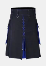 Black & Royal Blue Lace-Up Hybrid Utility Kilt