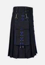 Black & Royal Blue Lace-Up Hybrid Utility Kilt Side