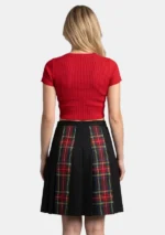 Black Stewart Tartan Panel Pleated Skirt Back View