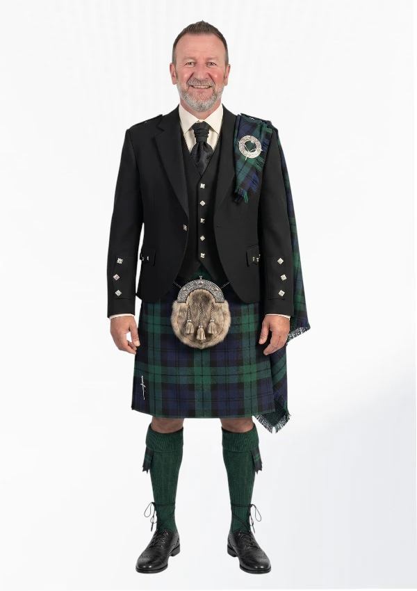 Black Watch Tartan Kilt Outfit With Flash Front