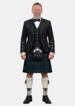 Black Watch Tartan Kilt With Black Argyle Jacket Kilt Outfit Front View