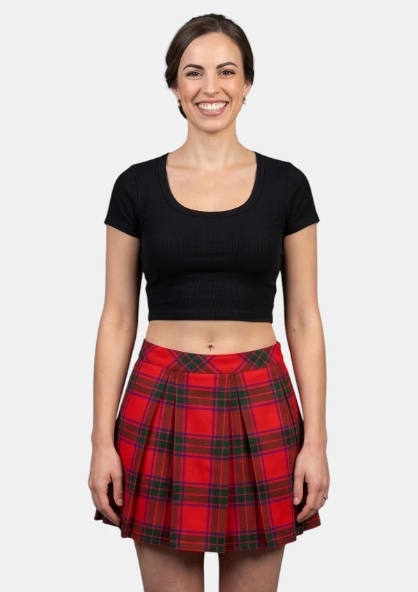 Box Pleated Scottish Rose Tartan Skirt Front View