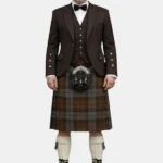 Brown Heather Tartan Kilt With Brown Argyle Jacket Kilt Outfit Front View