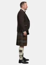 Brown Heather Tartan Kilt With Brown Argyle Jacket Kilt Outfit Right Side View