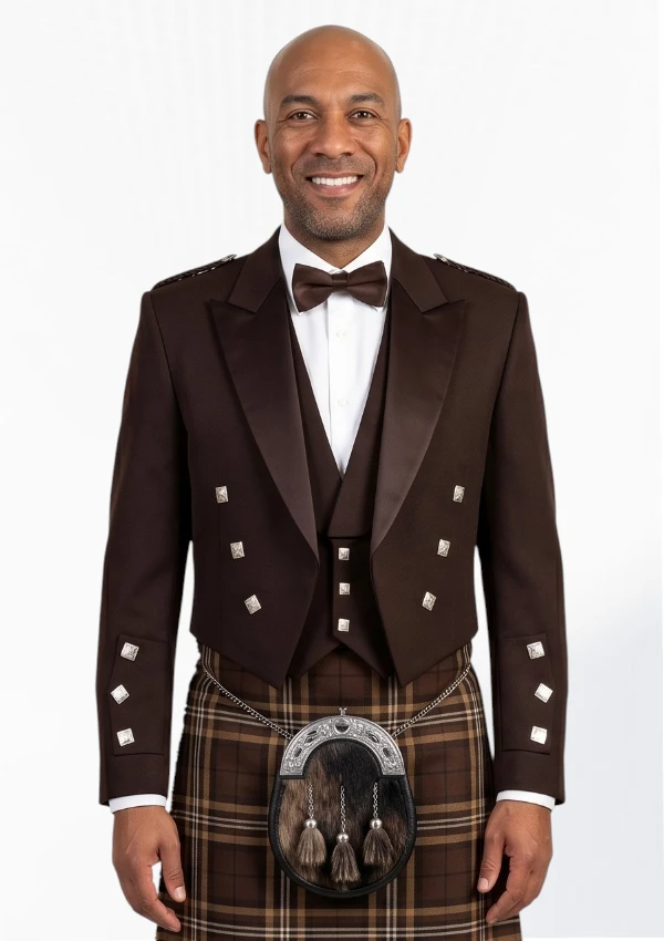 Brown Prince Charlie Kilt Jacket with Vest Front View