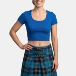 Dual Buckle Ramsay Blue Tartan Mini Skirt Front View