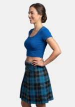 Dual Buckle Ramsay Blue Tartan Mini Skirt Left Side View