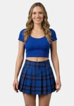 Elliot Modern Tartan Pleated Mini Skirt Front View