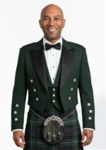 Forest Green Prince Charlie Kilt Jacket with Vest Front View