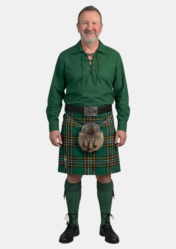Green Ghillie Shirt Kilt Outfit Front View