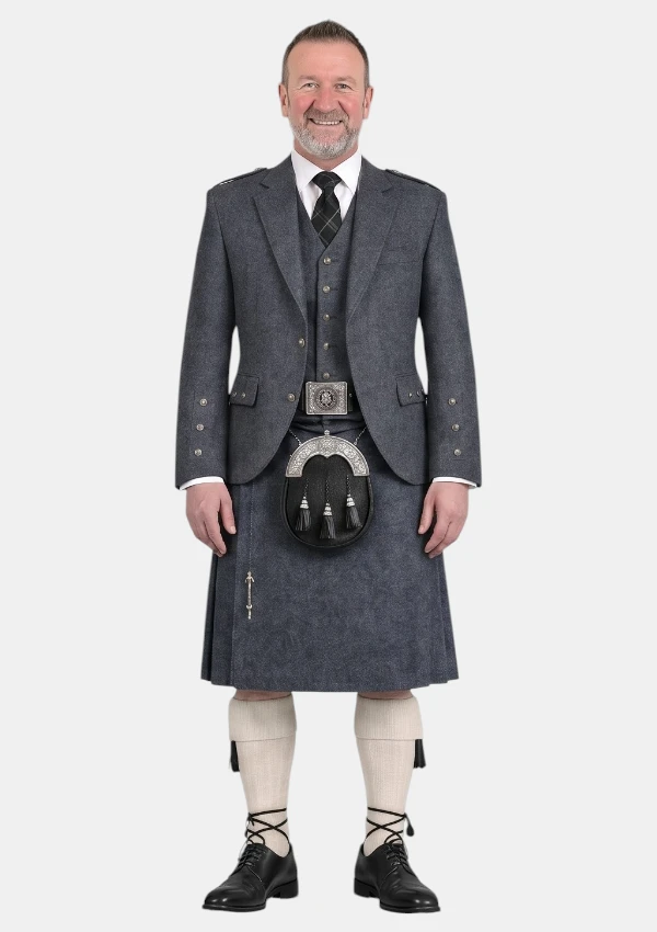 Grey Wool Kilt With Grey Wool Argyle Jacket Kilt Outfit Front View