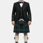 Men's Black Watch Tartan Kilt With Black Argyle Jacket Kilt Outfit Front View