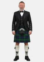 Men's Black Watch Tartan Kilt With Black Argyle Jacket Kilt Outfit Front View