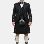 Plain Black Tartan Kilt Outfit Front