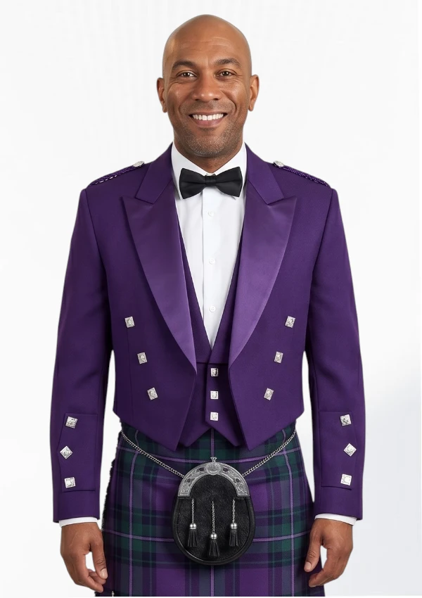 Purple Prince Charlie Kilt Jacket with Vest Front View
