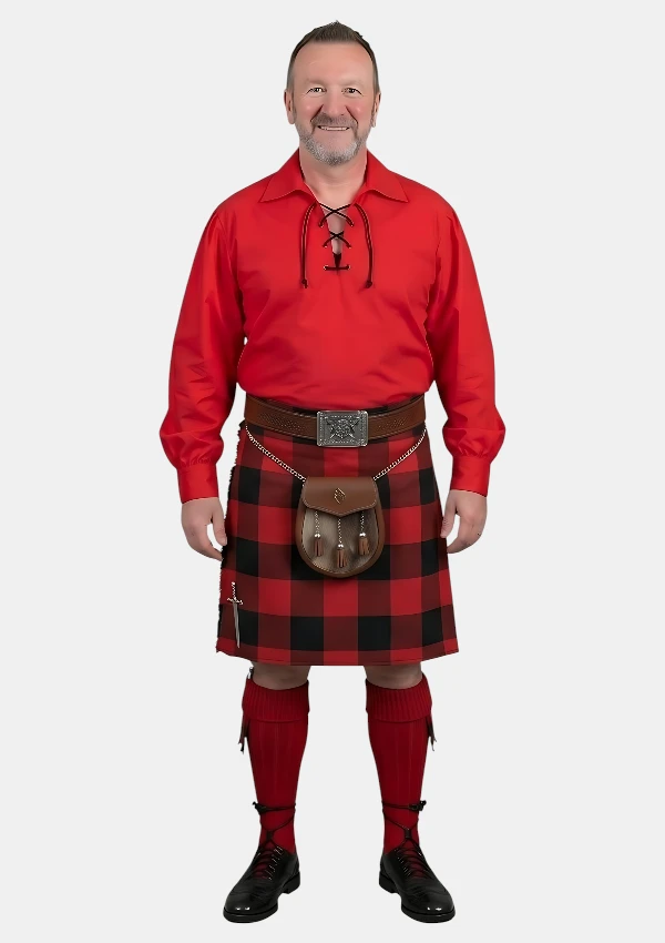 Red Ghillie Shirt Kilt Outfit Front View