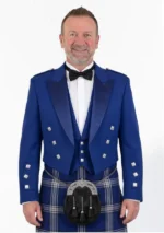 Royal Blue Prince Charlie Kilt Jacket with Vest Front View
