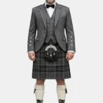 Scott Black and Grey Tartan Kilt With Grey Argyle Jacket Kilt Outfit Front View