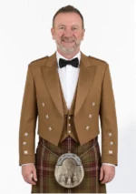 Tan Prince Charlie Kilt Jacket with Vest Front View