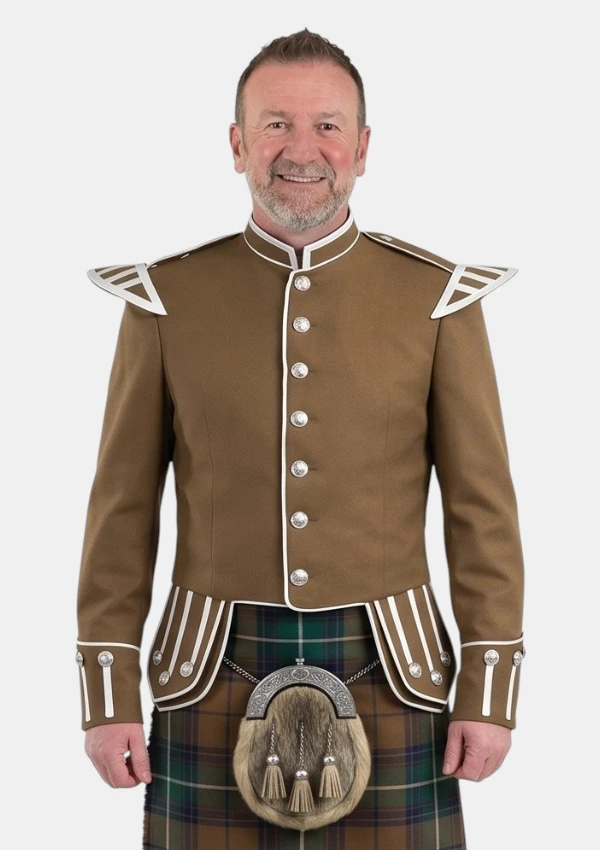 Tan Scottish Military Doublet Jacket Front View