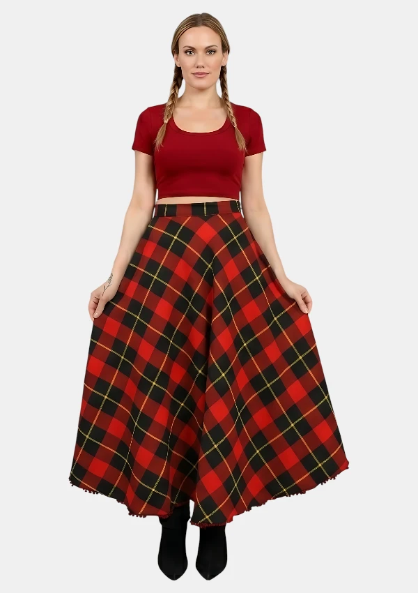 Wallace Tartan Urban Style Maxi Skirt Front View