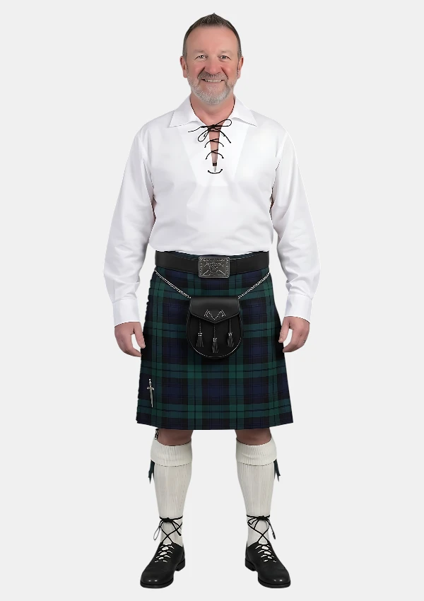 White Ghillie Shirt Kilt Outfit Front View