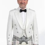 White Prince Charlie Kilt Jacket with Vest Front View
