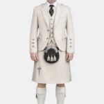 White Wool Kilt With White Wool Argyle Jacket Kilt Outfit Front View
